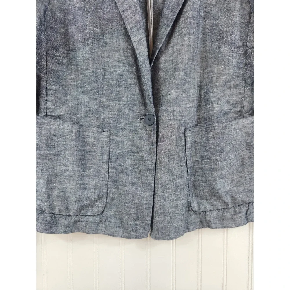 Gap Womens Blue Linen Blend Single Button Blazer Jacket Size 10‎ Chambray Summer
